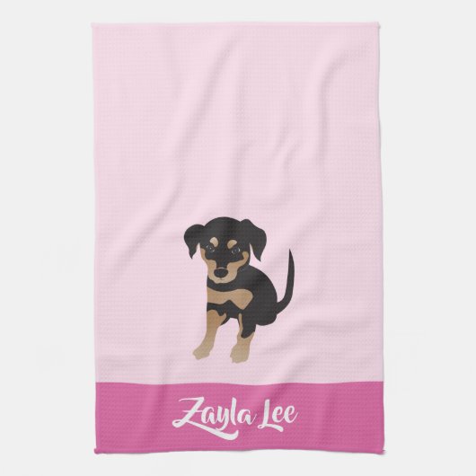 Linge De Cuisine Nom du chien personnalisable Chien Rosé (Vertical)