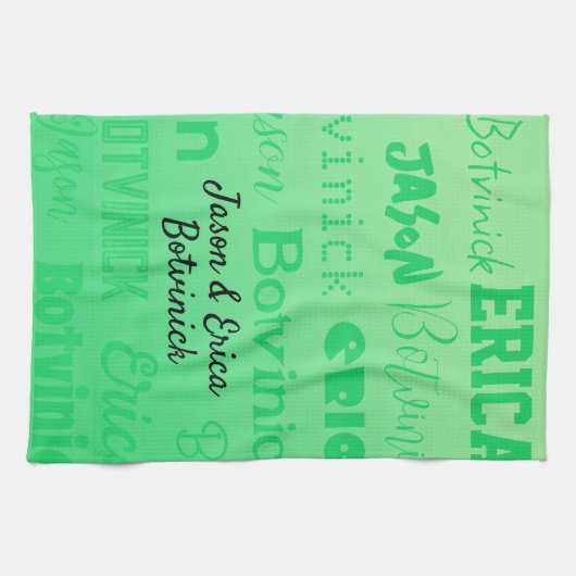 Linge De Cuisine Nom du couple vert (Horizontal)