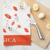 Linge De Cuisine Nom du Fleur sauvage d'aquarelle orange (Quart Plié)