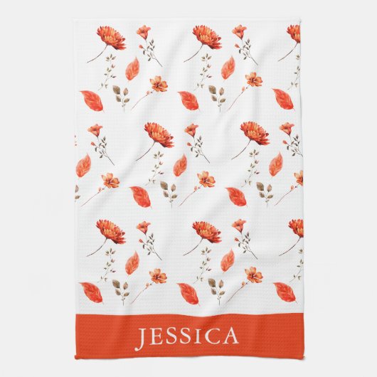 Linge De Cuisine Nom du Fleur sauvage d'aquarelle orange (Vertical)