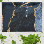 Linge De Cuisine Nom du monogramme Agate Marine Bleu Gold Gemstone  (Plié)