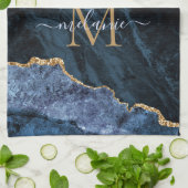 Linge De Cuisine Nom du monogramme Agate Marine Bleu Gold Gemstone (Plié)