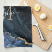 Linge De Cuisine Nom du monogramme Agate Marine Bleu Gold Gemstone (Quart Plié)