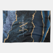 Linge De Cuisine Nom du monogramme Agate Marine Bleu Gold Gemstone (Horizontal)