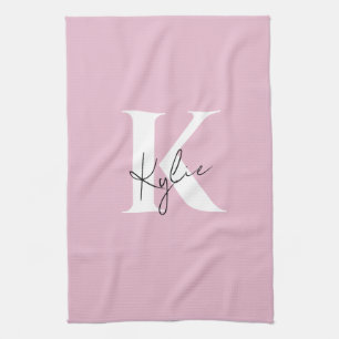 Linge De Cuisine Nom du monogramme personnel rose moderne -
