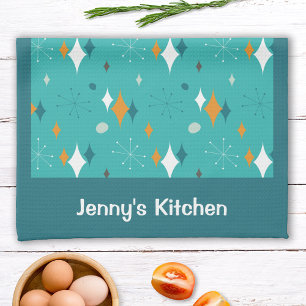 Linge De Cuisine Nom du Motif de démarrage Turquoise atomique rétro