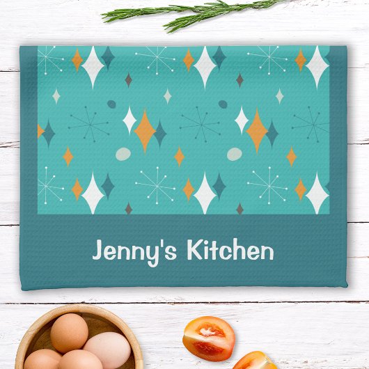 Linge De Cuisine Nom du Motif de démarrage Turquoise atomique rétro
