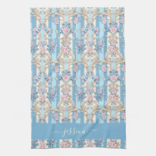 Linge De Cuisine Nom du script bleu clair baroque