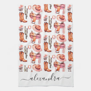 Linge De Cuisine Nom du script de la cowgirl rose occidentale