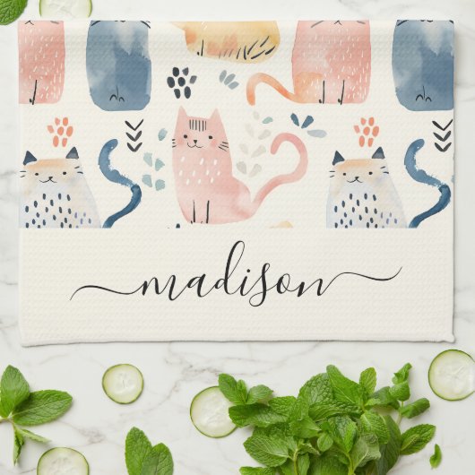 Linge De Cuisine Nom du script du motif du chat mou (Plié)