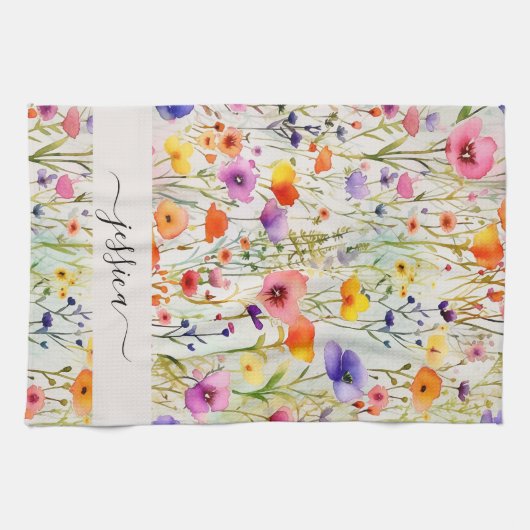 Linge De Cuisine Nom du script fleur sauvage chic (Horizontal)