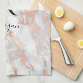 Linge De Cuisine Nom du script/Monogramme noir, marbre blanc et Ros (Quart Plié)