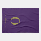 Linge De Cuisine Nom Du Script Monogramme Personnalisé Purple Et Or (Horizontal)