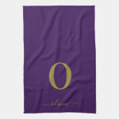 Linge De Cuisine Nom Du Script Monogramme Personnalisé Purple Et Or (Vertical)