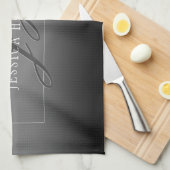 Linge De Cuisine Nom élégant et Initiales monogrammes | Noir et gri (Quart Plié)