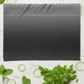 Linge De Cuisine Nom élégant & Initiales monogrammées | Noir & Gris (Plié)