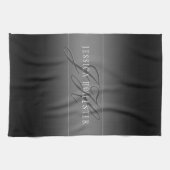 Linge De Cuisine Nom élégant & Initiales monogrammées | Noir & Gris (Horizontal)