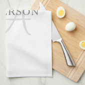 Linge De Cuisine Nom élégant Monogramme | Blanc et gris (Quart Plié)