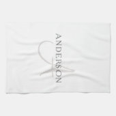 Linge De Cuisine Nom élégant Monogramme | Blanc et gris (Horizontal)