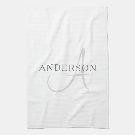 Linge De Cuisine Nom élégant Monogramme | Blanc & Gris (Vertical)
