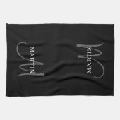 Linge De Cuisine Nom élégant Monogramme | Noir Blanc & Gris (Horizontal)