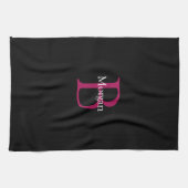 Linge De Cuisine Nom et monogramme sur fond noir (Horizontal)