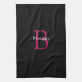 Linge De Cuisine Nom et monogramme sur fond noir (Vertical)