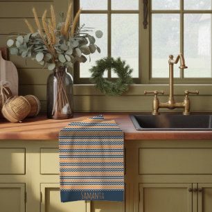 Linge De Cuisine Nom géométrique diagonal vintage orange gris