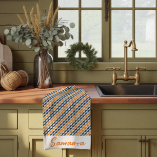 Linge De Cuisine Nom géométrique diagonal vintage orange gris