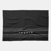 Linge De Cuisine Nom modifiable et bandes géométriques | Noir et bl (Horizontal)