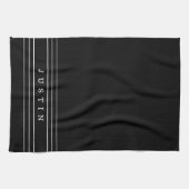 Linge De Cuisine Nom modifiable et bandes géométriques | Noir et bl (Horizontal)