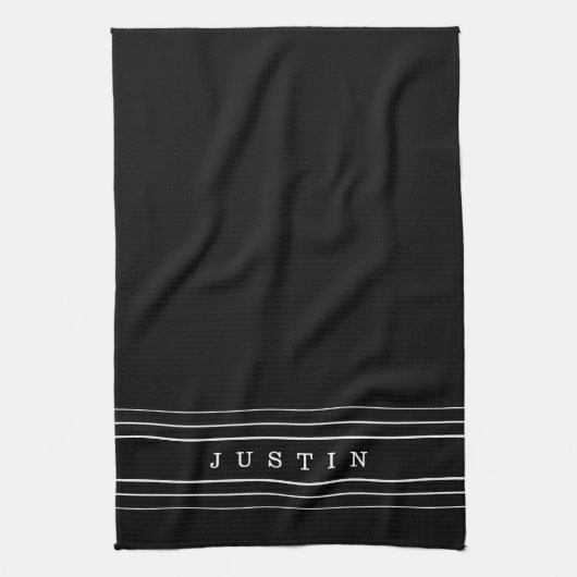 Linge De Cuisine Nom modifiable et bandes géométriques | Noir et bl (Vertical)
