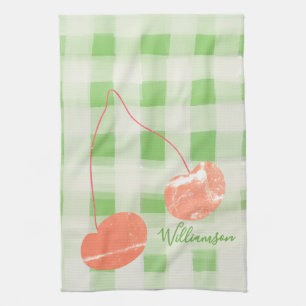 Linge De Cuisine Nom Monogram Check En vichy Pastel Green Cherry