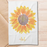 Linge De Cuisine Nom Monogram Sunflower<br><div class="desc">Cette serviette de cuisine fleurie est décorée d'un tournesol jaune aquarelle. Customisez-le avec votre nom et votre initiale. Parce que nous créons notre propre oeuvre,  vous ne trouverez pas cette image exacte d'autres designers. Aquarelle originale © Michele Davies.</div>