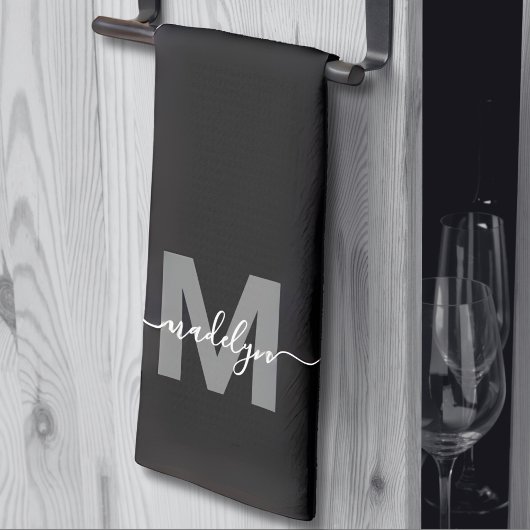 Linge De Cuisine Nom Monogramme Noir Blanc