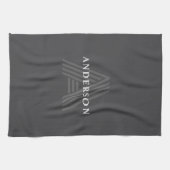 Linge De Cuisine Nom monogrammé rétro moderne gris foncé (Horizontal)