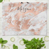 Linge De Cuisine Nom noir/Monogramme Parties scintillant en marbre  (Plié)