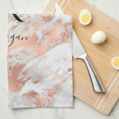 Linge De Cuisine Nom noir/Monogramme Parties scintillant en marbre  (Quart Plié)