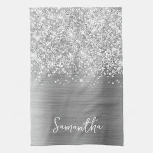 Linge De Cuisine Nom Pailleté Argent Glamour