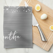 Linge De Cuisine Nom Pailleté Argenté Glam (Quart Plié)