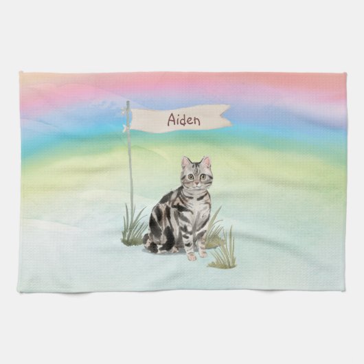 Linge De Cuisine Nom personnalisé American Short cheveux Pet Cat (Horizontal)