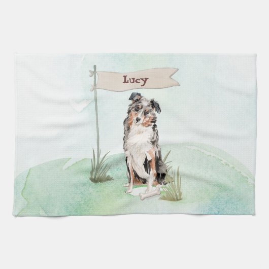 Linge De Cuisine Nom personnalisé Australian Shepherd Pet Dog (Horizontal)