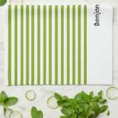 Linge De Cuisine Nom personnalisé bandes vert et blanc (Plié)