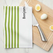 Linge De Cuisine Nom personnalisé bandes vert et blanc (Quart Plié)