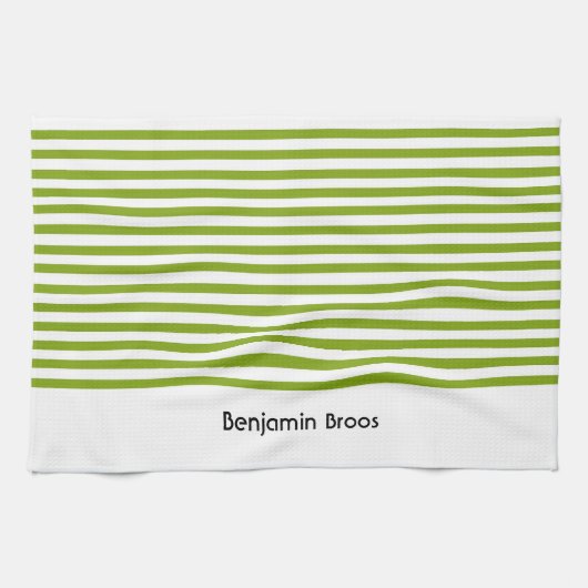 Linge De Cuisine Nom personnalisé bandes vert et blanc (Horizontal)