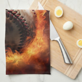Linge De Cuisine Nom personnalisé Baseball en feu (Quart Plié)
