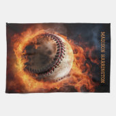 Linge De Cuisine Nom personnalisé Baseball en feu (Horizontal)