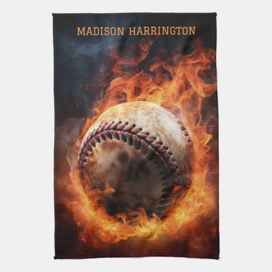 Linge De Cuisine Nom personnalisé Baseball en feu (Vertical)