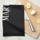 Linge De Cuisine Nom Personnalisé Black Elegant | Nom (Quart Plié)