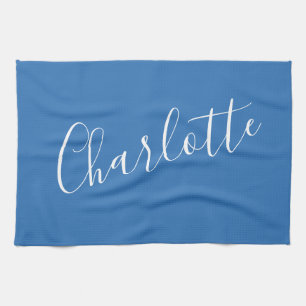 Linge De Cuisine Nom personnalisé de script minimaliste   bleu fran